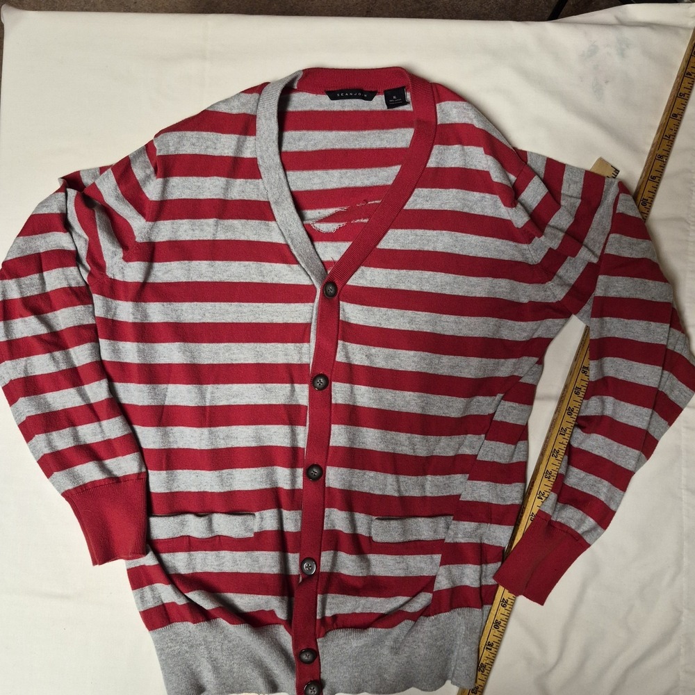 Sean John Mens XL Cardigan Sweater Hip Hop Striped Cotton V-Neck Streetwear Y2K